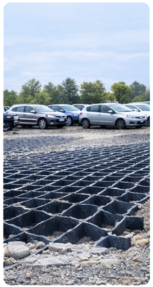 Aplicación de geoceldas en estacionamientos